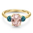 thumbnail image 3 of Gem Stone King 10K Yellow Gold Peach Nano Morganite and London Blue Topaz Engagement Ring for Women | 2.66 Cttw | Oval 9X7MM | Gemstone October Birthstone | Size 7, 3 of 6