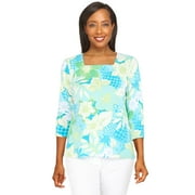 Alfred Dunner Womens Tropical Floral Square Neck Top