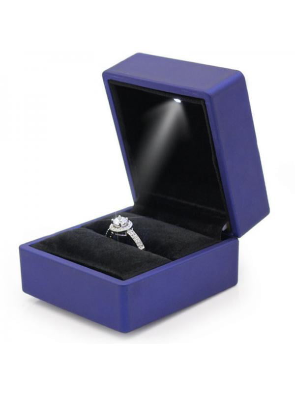 Luxury Polish Diamond Jewelry Ring Box with LED Light for Engagement Wedding 