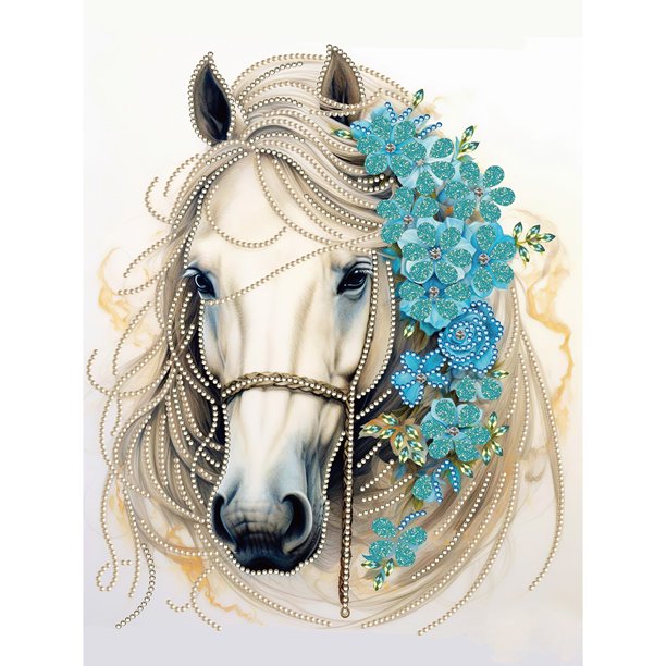 5D DIY Taladro Parcial Con Forma Especial Caballo 30x40cm Blanco