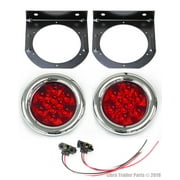 LIBRA 2 Red 10 LED 4" Round Trailer Truck Tail Light Surface Mounting w/ Bracket