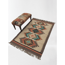 Kilim Rug Wool Jute Rug Bohemian Jute Rug Wool Rug Kelim Dhurri Wool and Jute Rug Handmade Kilim Dhurrie Traditional Indian Wool Jute Rugs ( 4x6 Ft )