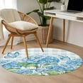 thumbnail image 4 of Round Rugs 4 Ft, Blue Floral Non Slip Area Rugs for Kitchen Bedroom Entryway, Summer Botanical Flowers Plaid Hydrangeas Washable Carpet Runner Rug Floor Mats for Bedroom Home Decor, 4 of 9