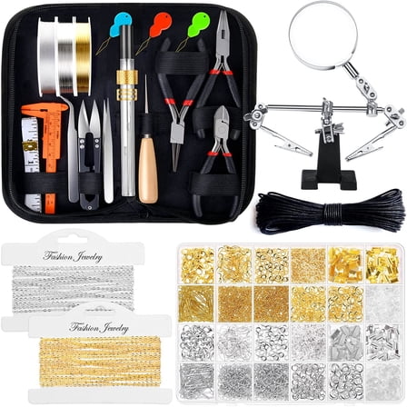 44Pcs Jewelry Repair Kit, with Jewelry Making Tools, Earring Charms, Wires, Findings and Helping Hands for Jewelry Making and Repair