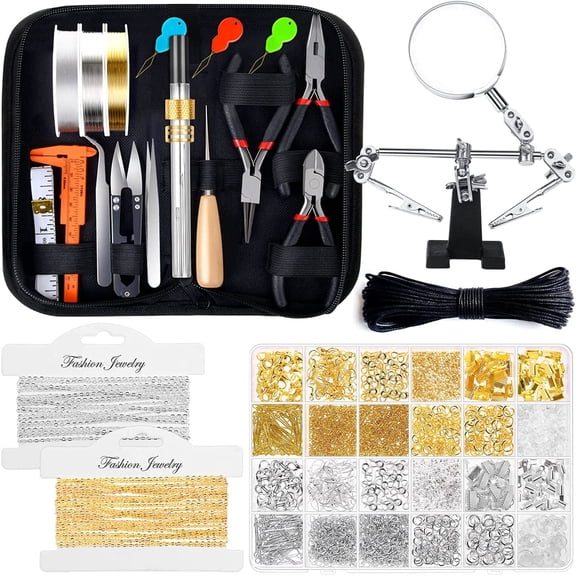 44Pcs Jewelry Repair Kit, with Jewelry Making Tools, Earring Charms, Wires, Findings and Helping Hands for Jewelry Making and Repair