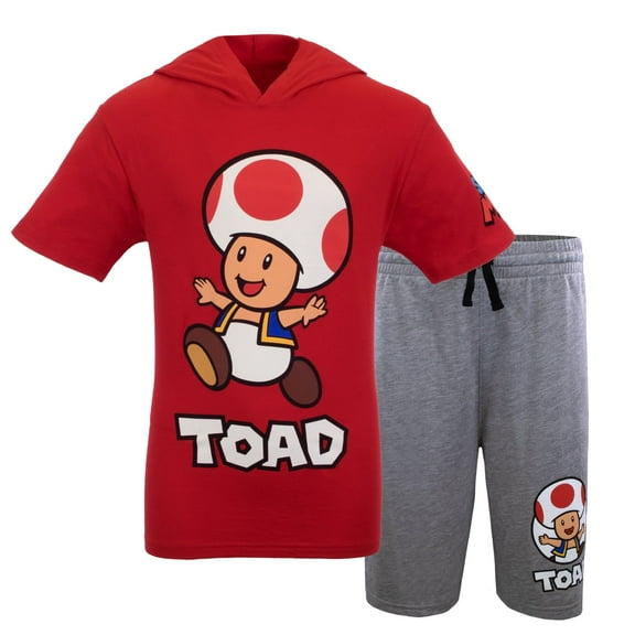Nintendo Characters Super Mario Lightweight Costume Short Sleeve Hoodie T-Shirt & Shorts Set (Toad, Sizes 4-16)