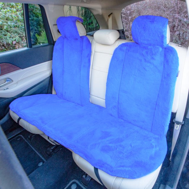 FH Group Doe16 Fluffy Faux Rabbit Fur Rear Car Seat Cushion, for Most Cars, Trucks, SUVs or Vans - Blue