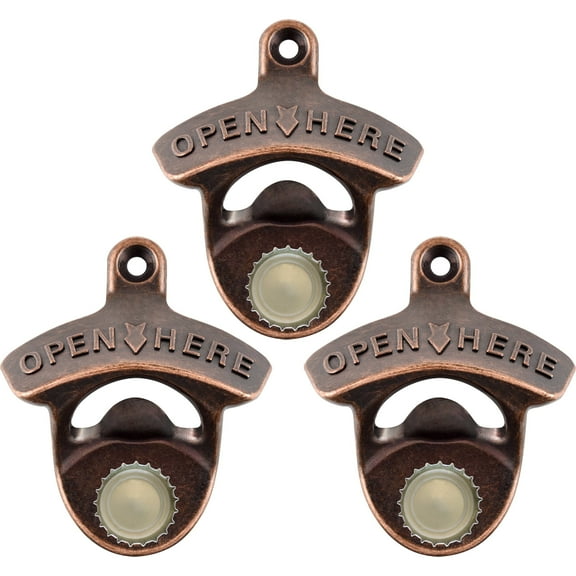 Jumiok Antique Copper Magnetic Bottle Opener Wall Mount Soda Beer Opener Mountable Gift for Beer Lover (3 PCS)