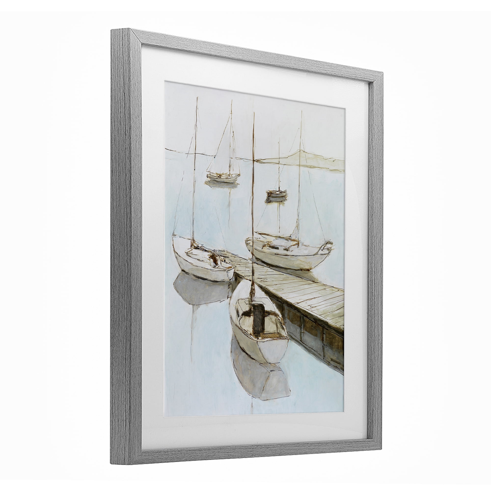 Stupell Industries Docked Sails Coastal Scene Gray Framed Print Under Glass, design by Lorenzo Collective
