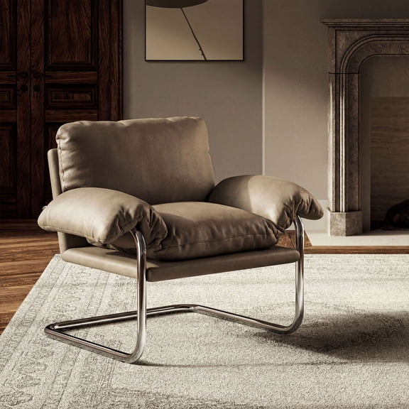 Ansel Vegan Leather Accent Chair in Mushroom