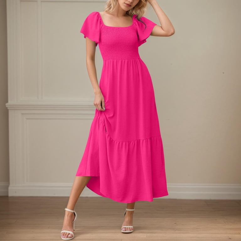 pink smock maxi dress Smock Maxi Dress
