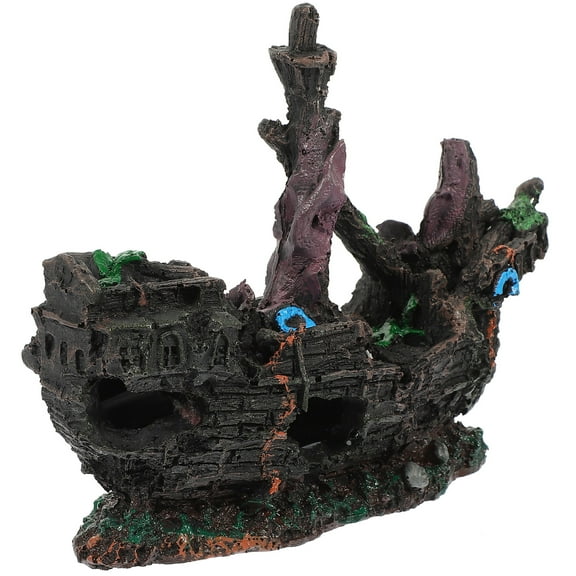 Hytrove Underwater Shipwreck Craft Resin Pirate Ship Adornment for Fish Tank Aquarium Decoration 7 inch