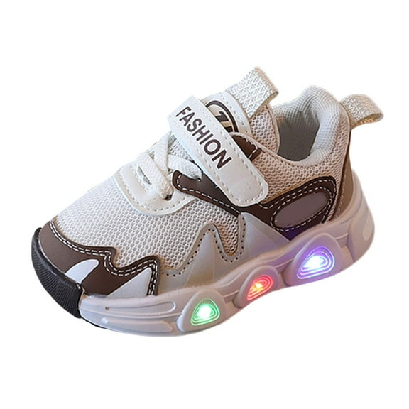 BAnala Kids LED Light Up Sneakers Breathable Sport Casual Girls Boys Shoes Adjustable Strap Flashing for Toddler/Little Kid (Khaki,3.5-4 Years)