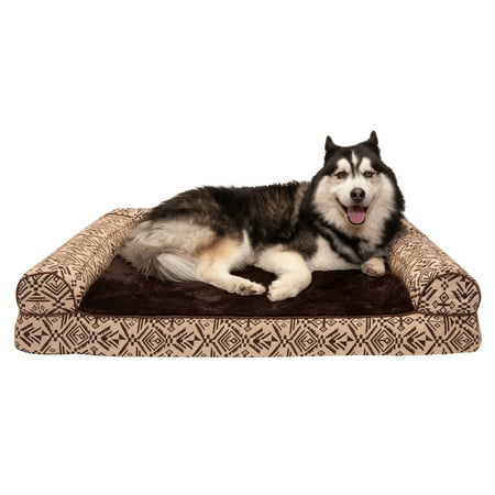 UPC: 0842229119084 | FurHaven Pet Products Southwest Kilim Memory Top Sofa-Style Pet Bed for Dogs & Cats – Desert Brown Jumbo