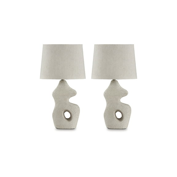 Signature Design by Ashley Chadrich Paper Table Lamp, Set of 2, Antique Beige Finish, 26" Height, Oval Empire Shade
