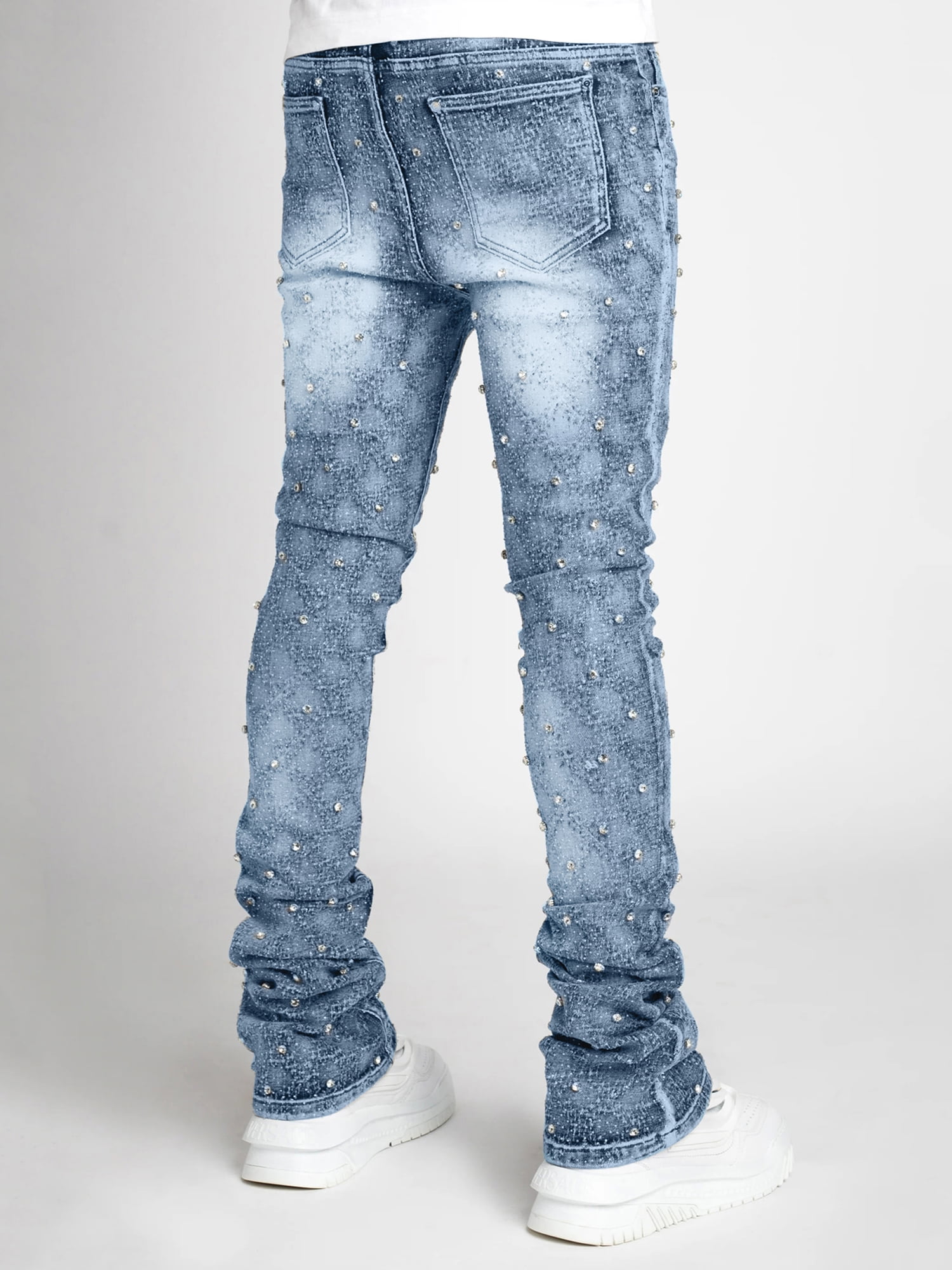 KelaJuan Men's Summer Skinny Jeans Fashion Rhinestone
