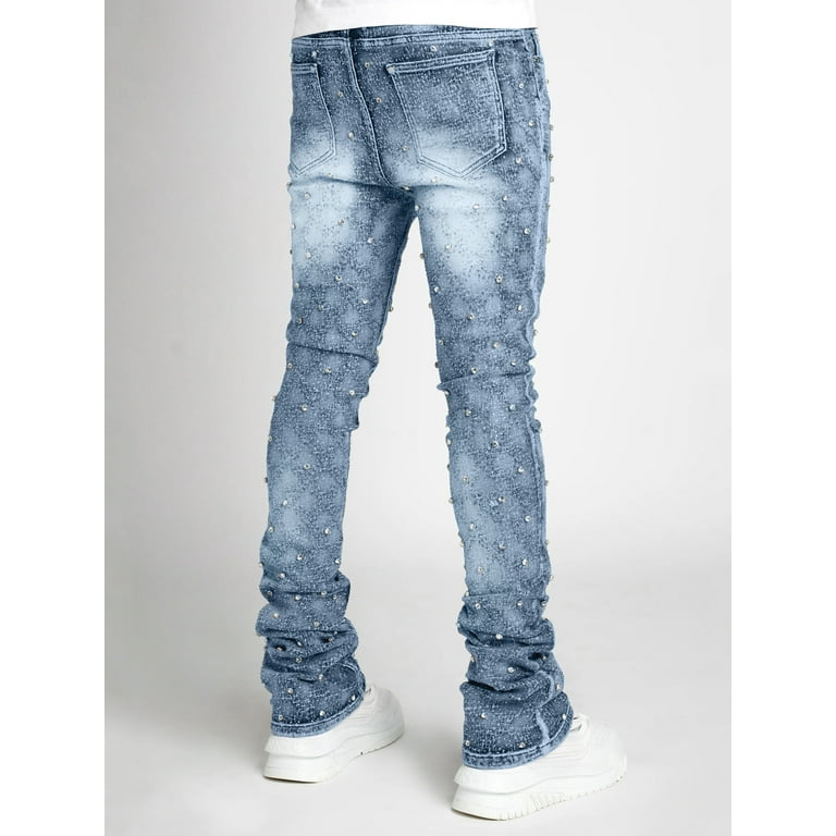 KelaJuan Men's Summer Skinny Jeans Fashion Rhinestone