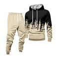 thumbnail image 2 of Men's Winter 2-Piece Casual Set, Colorblock Hooded Sweatshirt and Sweatpants, Sportswear Lounge Outfit For Everyday Wear and Outdoor,Beige,L, 2 of 6
