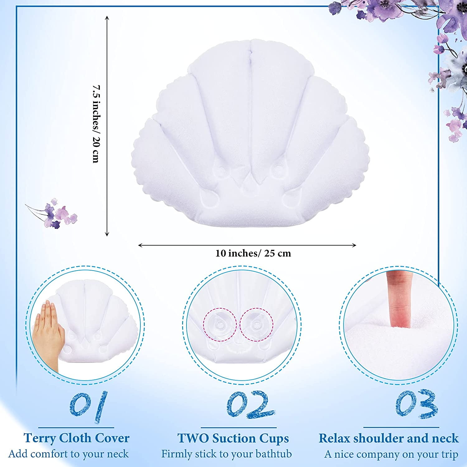 2 Pieces Inflatable Bath Pillow for Tub Pillows for Bath Terry Cloth