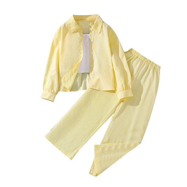 Odeerbi 3-12 Años Niños Niñas Conjunto de Algodón Camisa de Manga Larga A Rayas Pantalones de Pata Ancha Conjunto Niños Top Cintura Elástica Pantalones Largos Conjunto de Dos Piezas