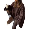 thumbnail image 2 of Women Oversized Sweater Chunky Cable Knit Sweater Knitted Sweater Pullover Trendy Fall Essentials Dark Coffee S, 2 of 9