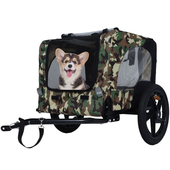 GDF Studio Folding Pet Bike Trailer, 66 LB All-Terrain Dog Carrier, Camouflage and Black