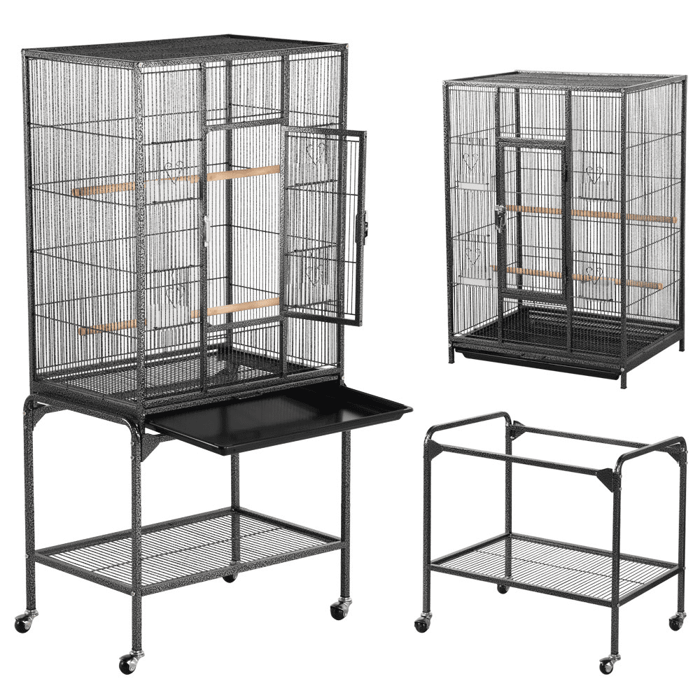 Alden Design 54"H Metal Pet Cage with Detachable Stand for Small Animal , Black