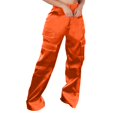thumbnail image 3 of Futezty Women High Waisted Satin Cargo Pants Wide Leg Casual Pants Multi Pockets Straight Trousers Women's Casual Pants, 3 of 7