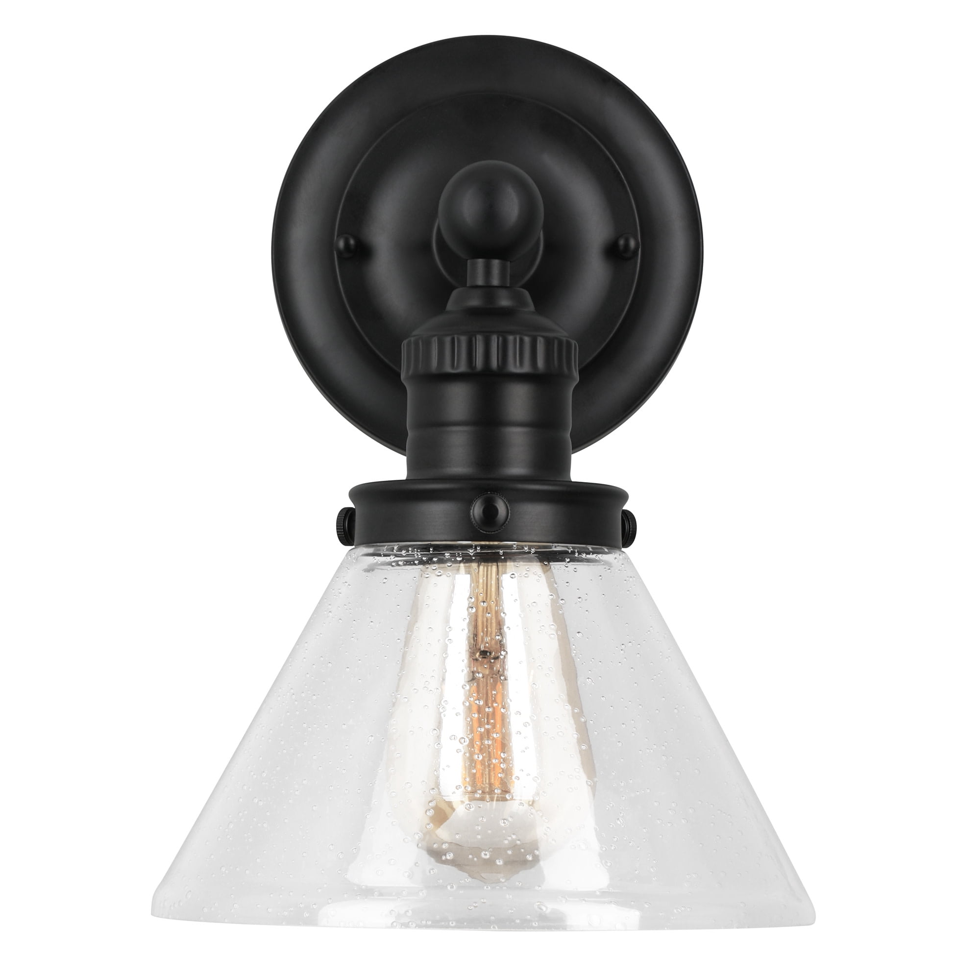 Corwin Wall Sconce, 1-Light Black Fixture with Seeded Glass, Dimmable, Dual Mount Up/Down, 7.9 in L x 8.5 in D x 11.1 in H