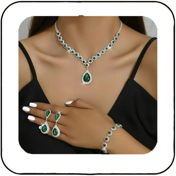 Bridal Wedding Jewelry Set Silver Rhinestone Necklace Earrings Bracelet Sets Formal Costume Jewelry for Women and Brides
