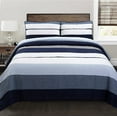 thumbnail image 4 of Cozy Line Navy Blue Gray Striped Boy 100% Cotton 3 Piece Reversible Quilt Set, Queen, 4 of 6