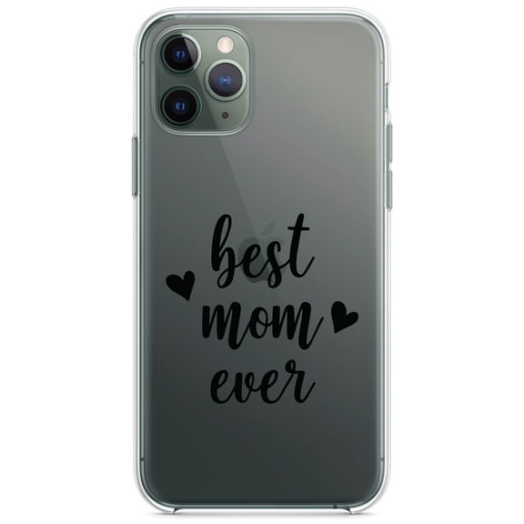 DistinctInk Clear Shockproof Hybrid Case for iPhone 11 Pro MAX (6.5" Screen) - TPU Bumper Acrylic Back Tempered Glass Screen Protector - best mom ever - lowercase - hearts