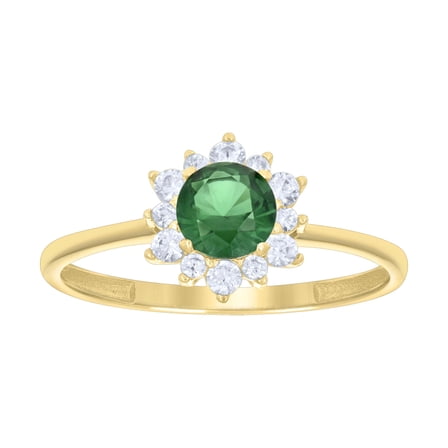 10kt 10k Yellow Gold Womens Green White Cubic-Zirconia Flower Fashion Ring