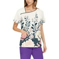 thumbnail image 5 of Scrub for Women Petite,Floral Print Women's Scrub Tops - V-Neck Short Sleeve Nursing Tops with Side Pockets - Blue - XXXL, 5 of 5