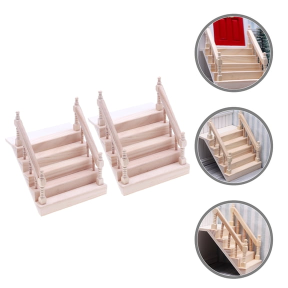 Raindrops 2-Piece Wooden Miniature Dollhouse Furniture Set for Stairs Decor, Delicate and Detailed Design