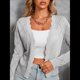 thumbnail image 5 of Chaqueta Cárdigan de Punto con Cuello en V y Larga para Mujer, Suéter Chal de Punto Sin Botones. Gris S, 5 of 8