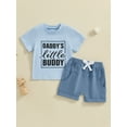 thumbnail image 4 of Jaweiwi Toddler Boys Summer Outfits 6 12 18 24Months 2T 3T Letter Print Short Sleeve T-Shirts Tops Elastic Waist Shorts 2Pcs Clothes Set, 4 of 9
