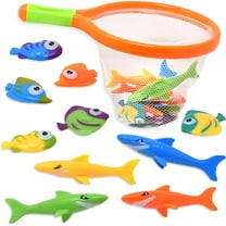 Toy Fishing Net for Bath | Bath Toys for Kids – Dive Game Small Sinking Fish, 4 Sharks & 6 Fish Multicolored