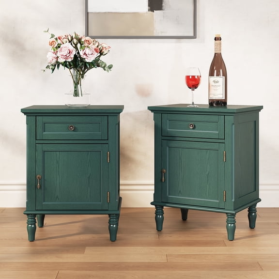 CBJCBJ 19" Retro Nightstands Set of 2, Bedside Table with Storage Drawers, for Bedroom, Living room,Green