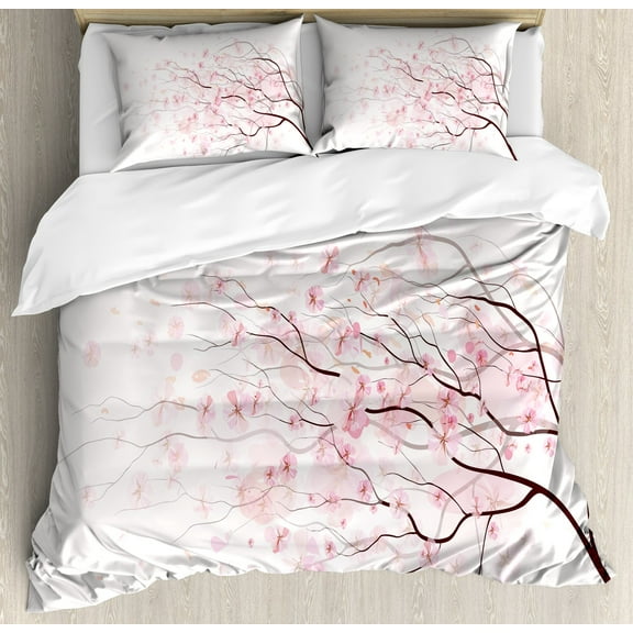 Duvet Cover Set Branch of A Flourishing Sakura Tree Flower Cherry Blossoms Spring Theme Art Japan B
