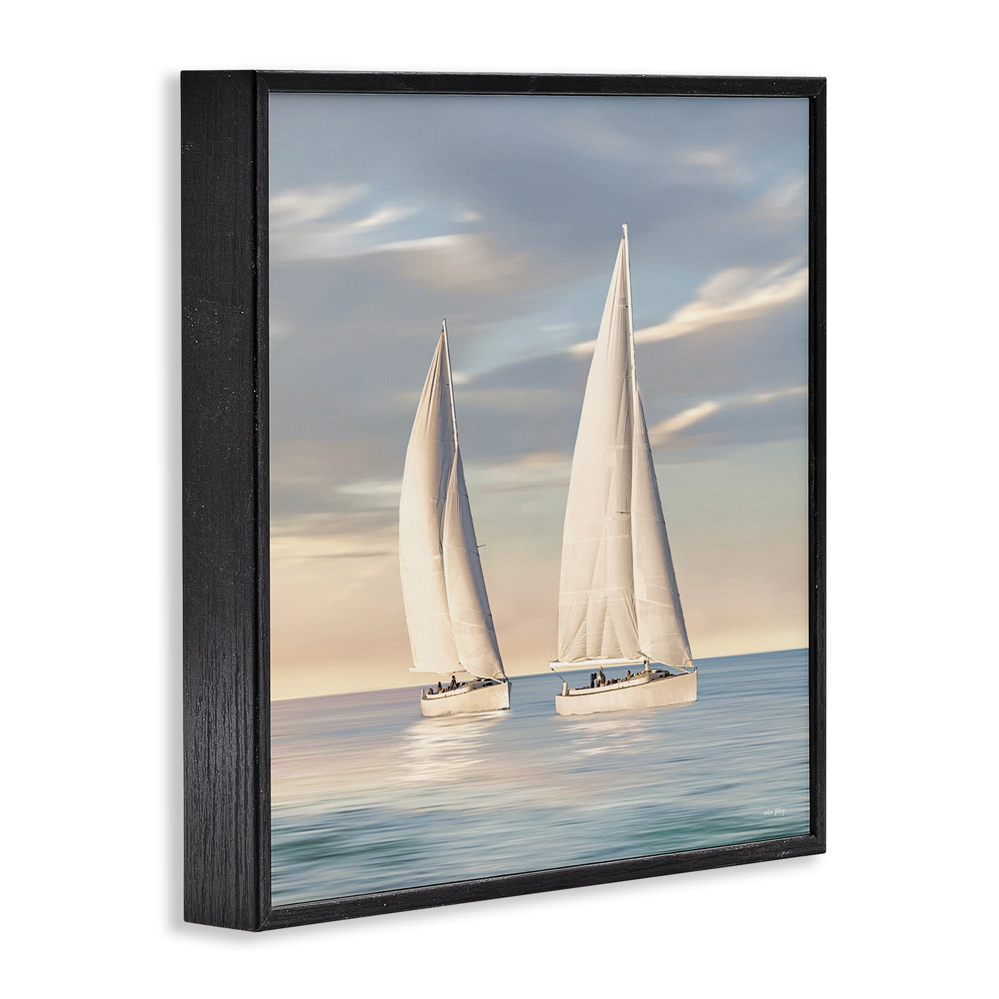 Stupell Industries Two Mighty Sailboats Transportation Painting Black Framed Art Print Wall Art, 24 x 24