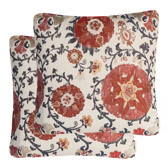 Mika Home Lot de 2 Housses de Coussin Décoratives Jacquard Cercle Floral pour Inserts 22X22 Rouge Crème