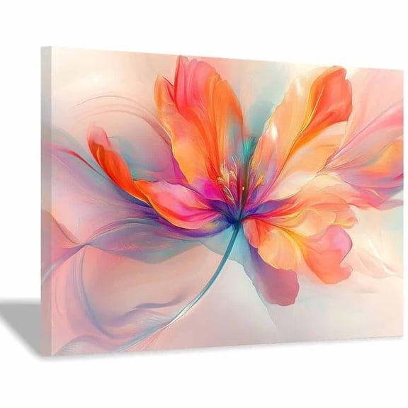 Mudket Colorful Fluid Abstract Flower Canvas Wall Art, Modern Floral Wall Decor, Framed Ready to Hang Artwork for Living Room Bedroom Office - 12"L x 8"W