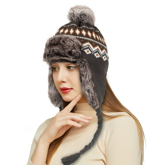 KkSLirnhs Winter Hats for Women with Ear Flaps Outdoor Winter Warm Ear Protection Hats knitted Woolen Hat Gray One Size