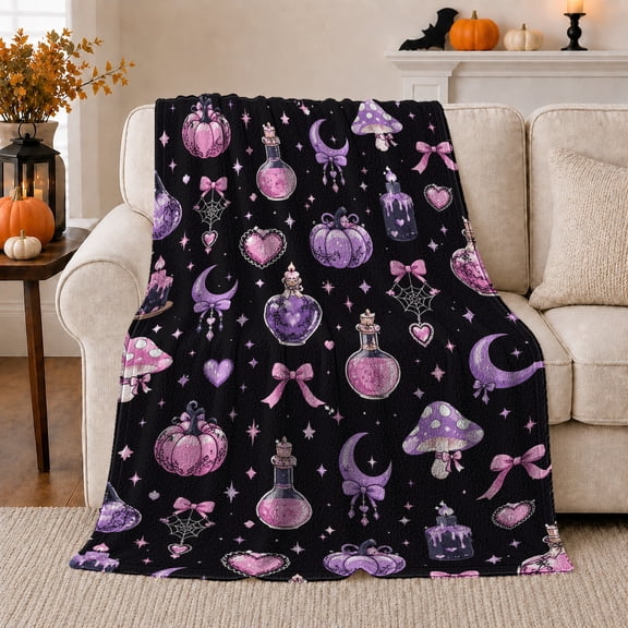 Mystical Potion Moon Scene Whimsical Mood, Cozy Friendship Quote Scene, Warm Flannel Blanket for Living Room and Reading Nook, Art Lovers Appreciation Gift, Playful Home Decor