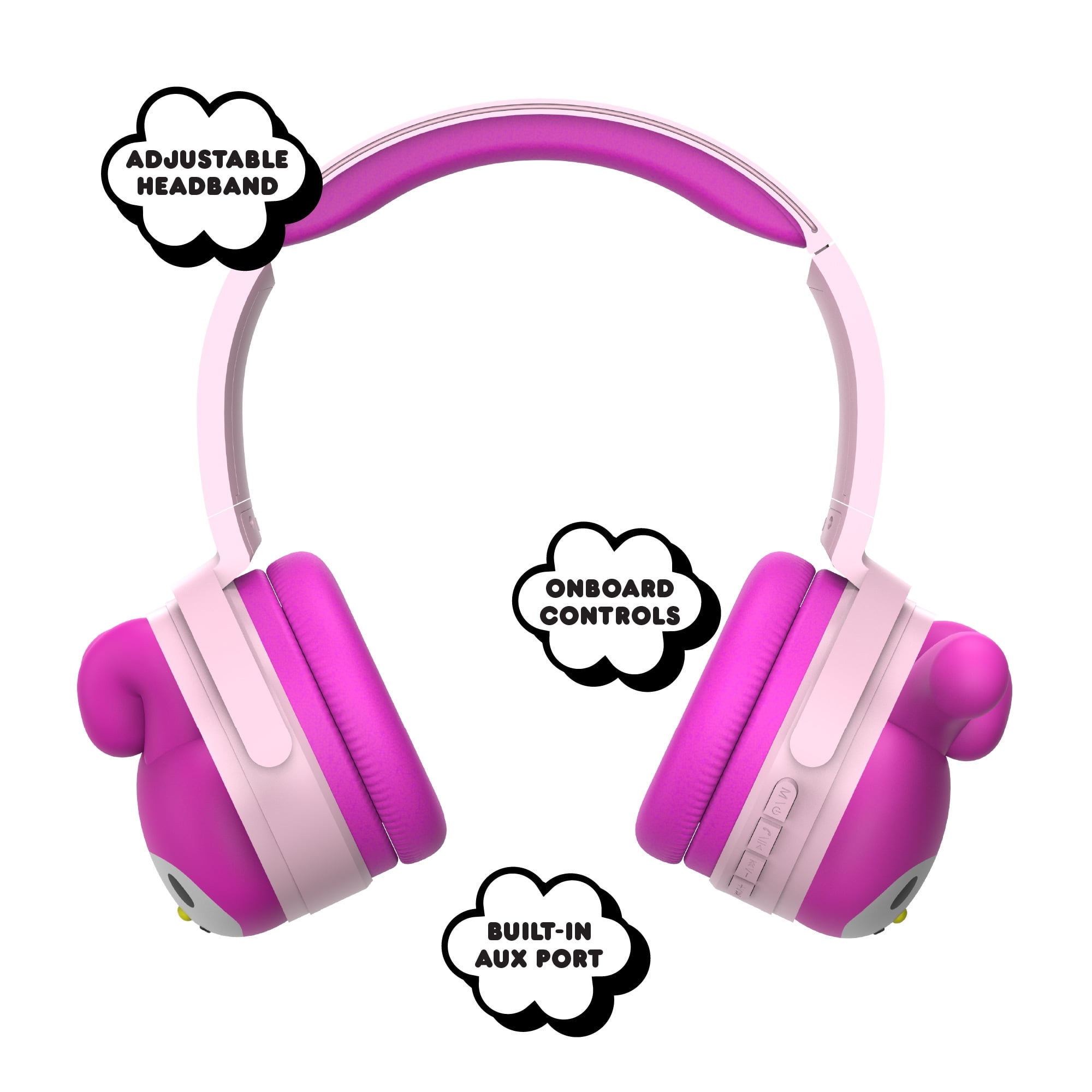Hello Kitty 2-in-1 Wireless Bluetooth Headphones with Wired Earbuds - Foldable, Adjustable & Padded Headband, Onboard Controls, Squishy Ear Cups, Aux Cable Connectivity, Handsfree Calling