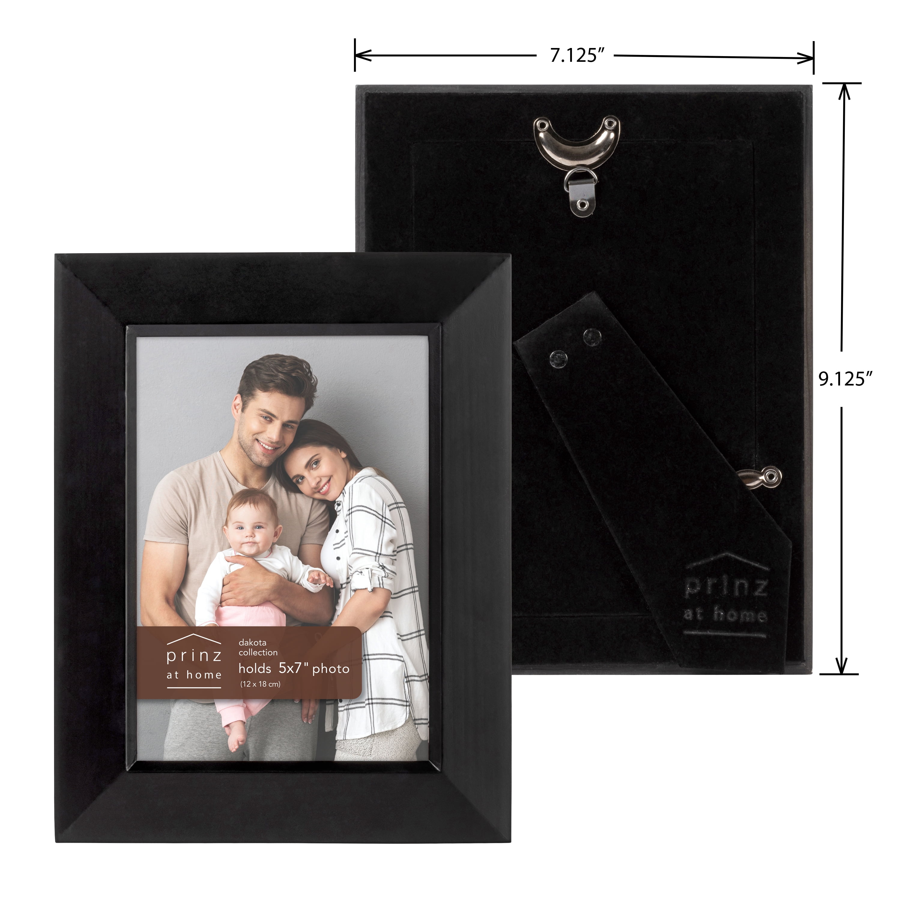 Prinz Dakota Black Wood Tabletop Picture Frames, Set of Two, Holds 5”x7” Photos
