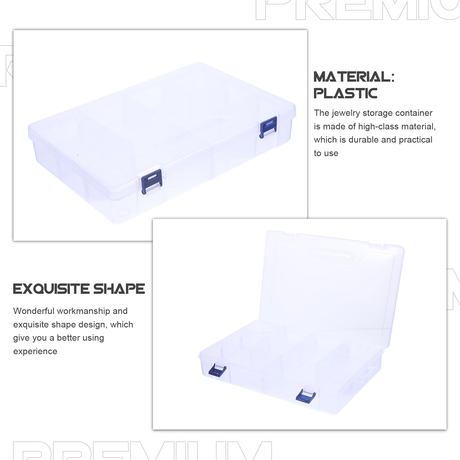 LABSERRON 2Pcs Transparent Case For Beads Rectangular Multi-Grid Organizer Box