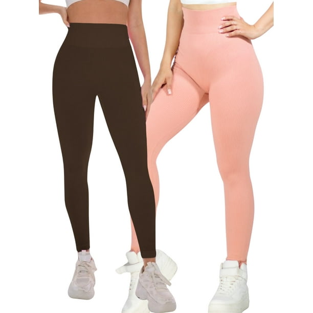 Set De 2 Leggings Casual o Deportivos Acampanados De Cintura Alta De Mujer En Color Sólido UNITALLA
