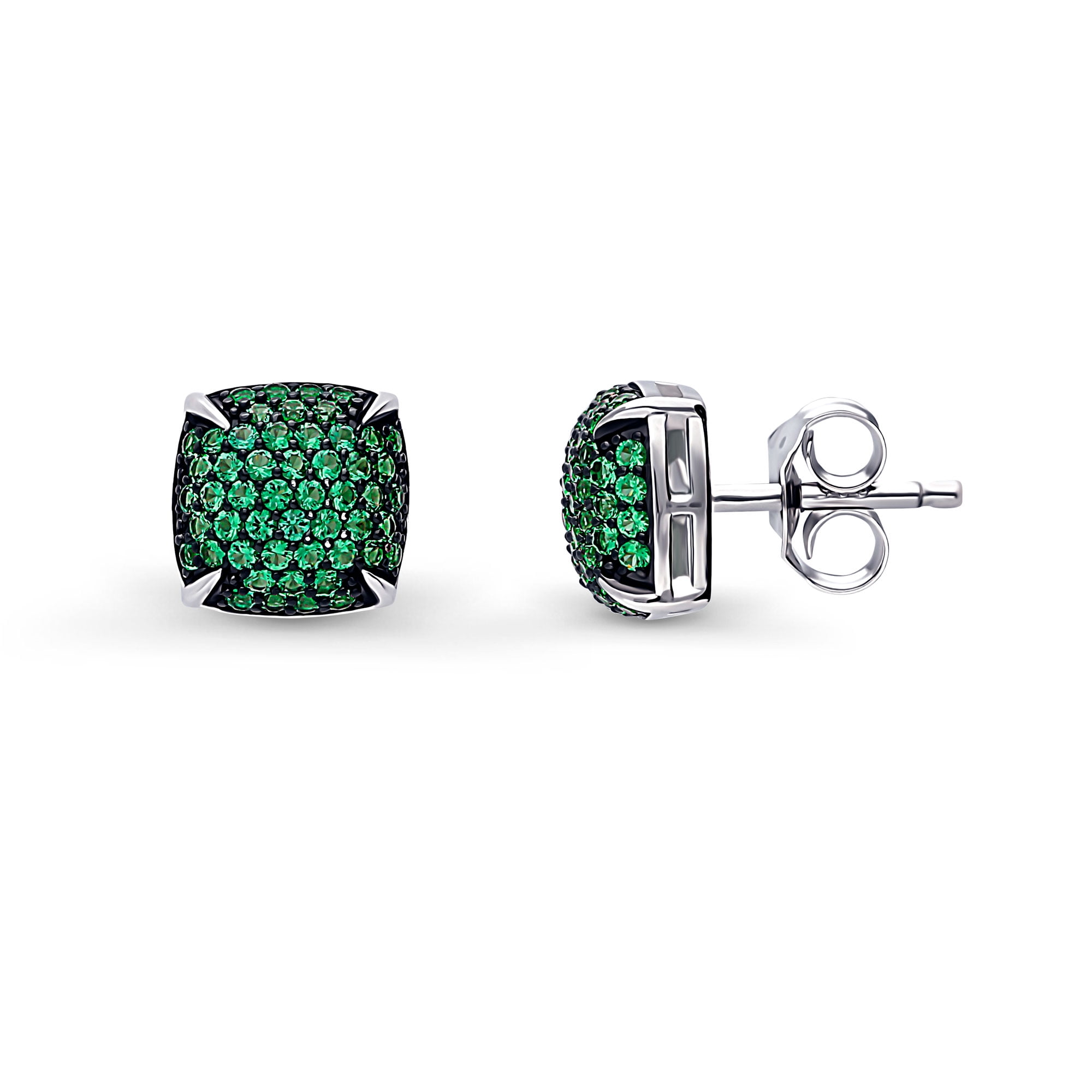 BERRICLE Sterling Silver Square Cubic Zirconia CZ Fashion Necklace and Earrings Set for Women, Rhodium Plated, Green